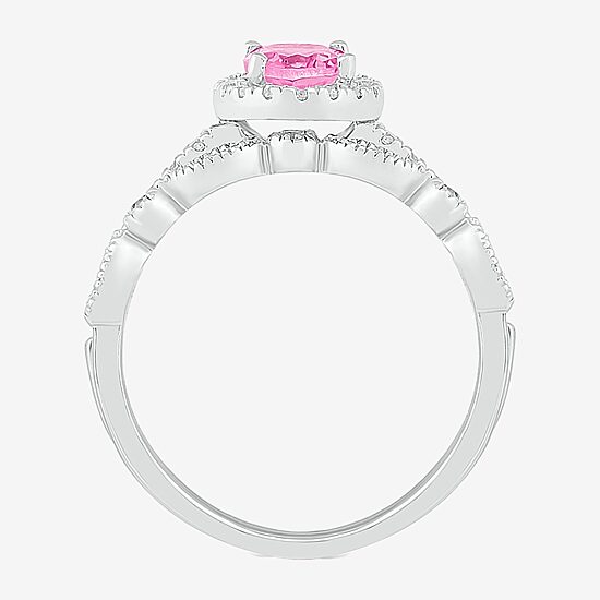 Modern Bride Gemstone Womens Lab Created Pink Sapphire 14K Gold Oval Bridal Set