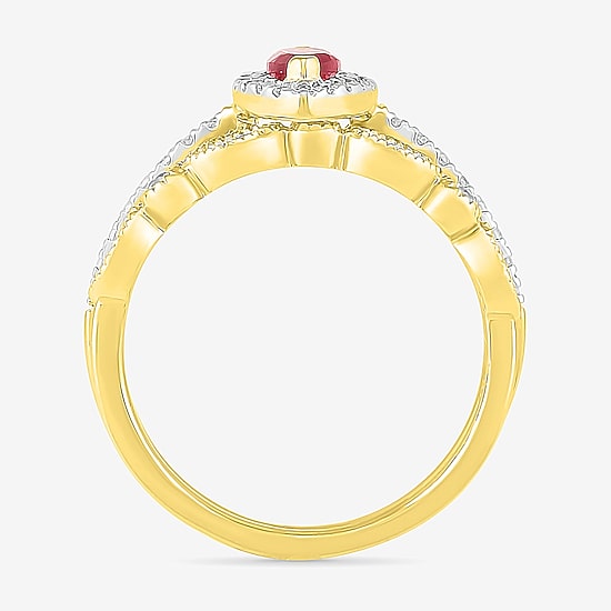 Modern Bride Gemstone Womens Lab Created Red Ruby 14K Gold Marquise Bridal Set