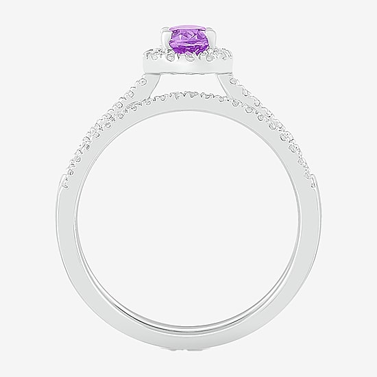Modern Bride Gemstone Womens Genuine Purple Amethyst 14K Gold Oval Bridal Set