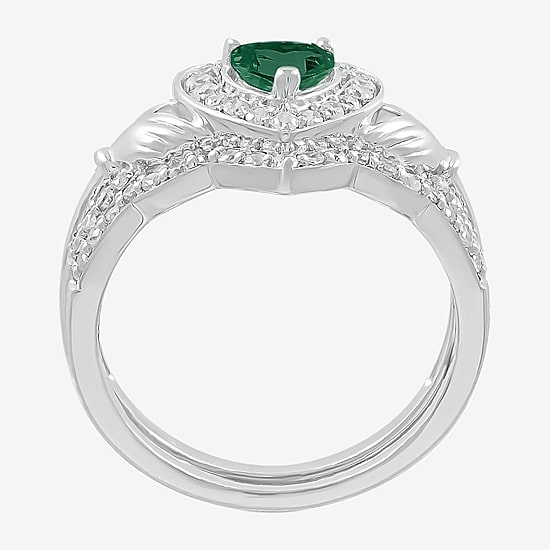 Modern Bride Gemstone Womens Lab Created Green Emerald 14K Gold Claddagh Claddagh Bridal Set