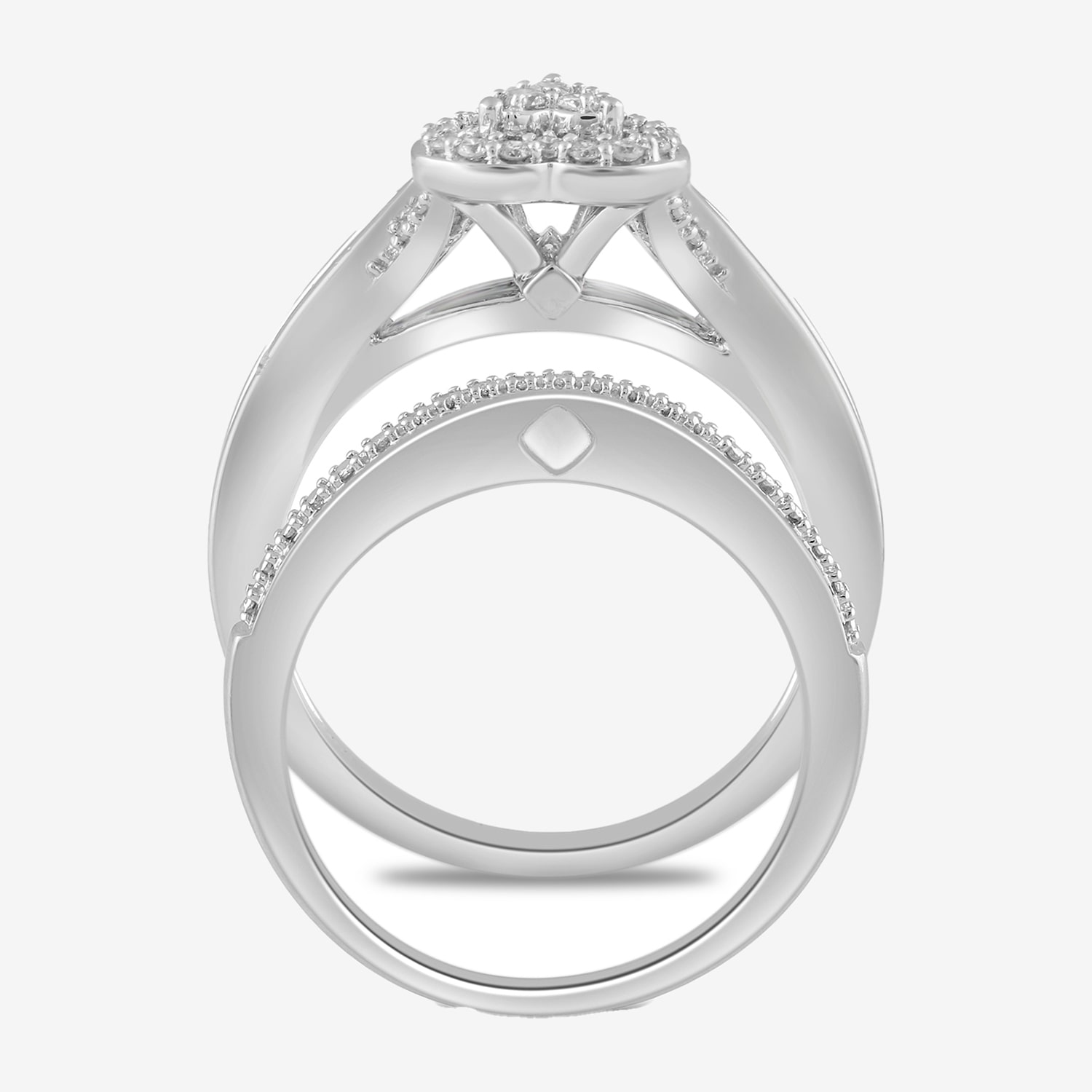 Surrounded by Love Womens 1/5 CT. Natural White Diamond Sterling Silver Heart Side Stone Halo Bridal Set