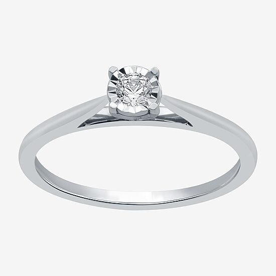 Womens Diamond Accent Natural White Diamond Sterling Silver Round Solitaire Engagement Ring