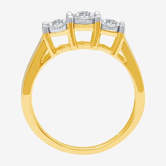 Love Lives Forever Womens 1/2 CT. T.W. Natural White Diamond 10K Gold Round Side Stone 3-Stone Engagement Ring