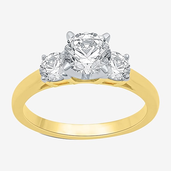 Love Lives Forever (H-I / Si1-Si2) Womens 1 1/2 CT. T.W. Lab Grown White Diamond 10K Gold Round 3-Stone Engagement Ring