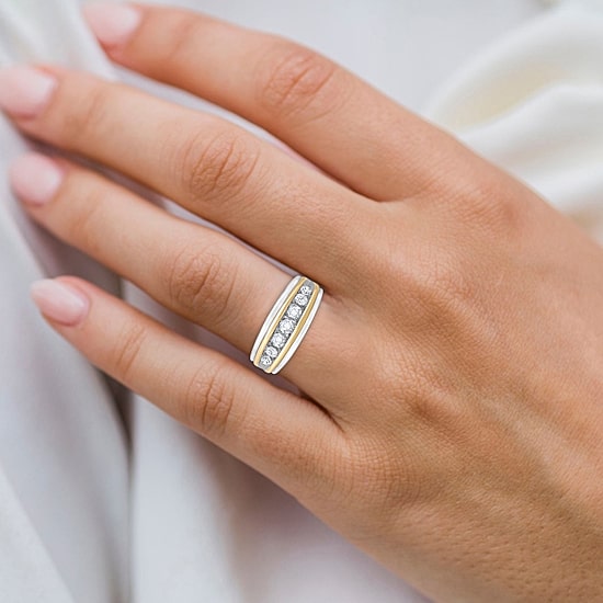 Mens 1 CT.T.W. Natural Diamond 10K Two-Tone Gold Band Ring