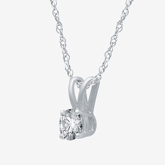 Womens 1/4 CT. Natural White Diamond 10K Gold Round 18 Inch Pendant Necklace
