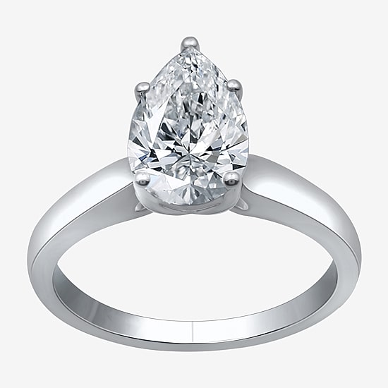 (I / SI2) Womens 2 CT. Lab-Grown White Diamond 14K Gold Pear Solitaire Engagement Ring