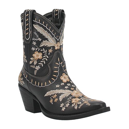Dingo Womens Primrose Stacked Heel Cowboy Boots, 9 Medium, Black