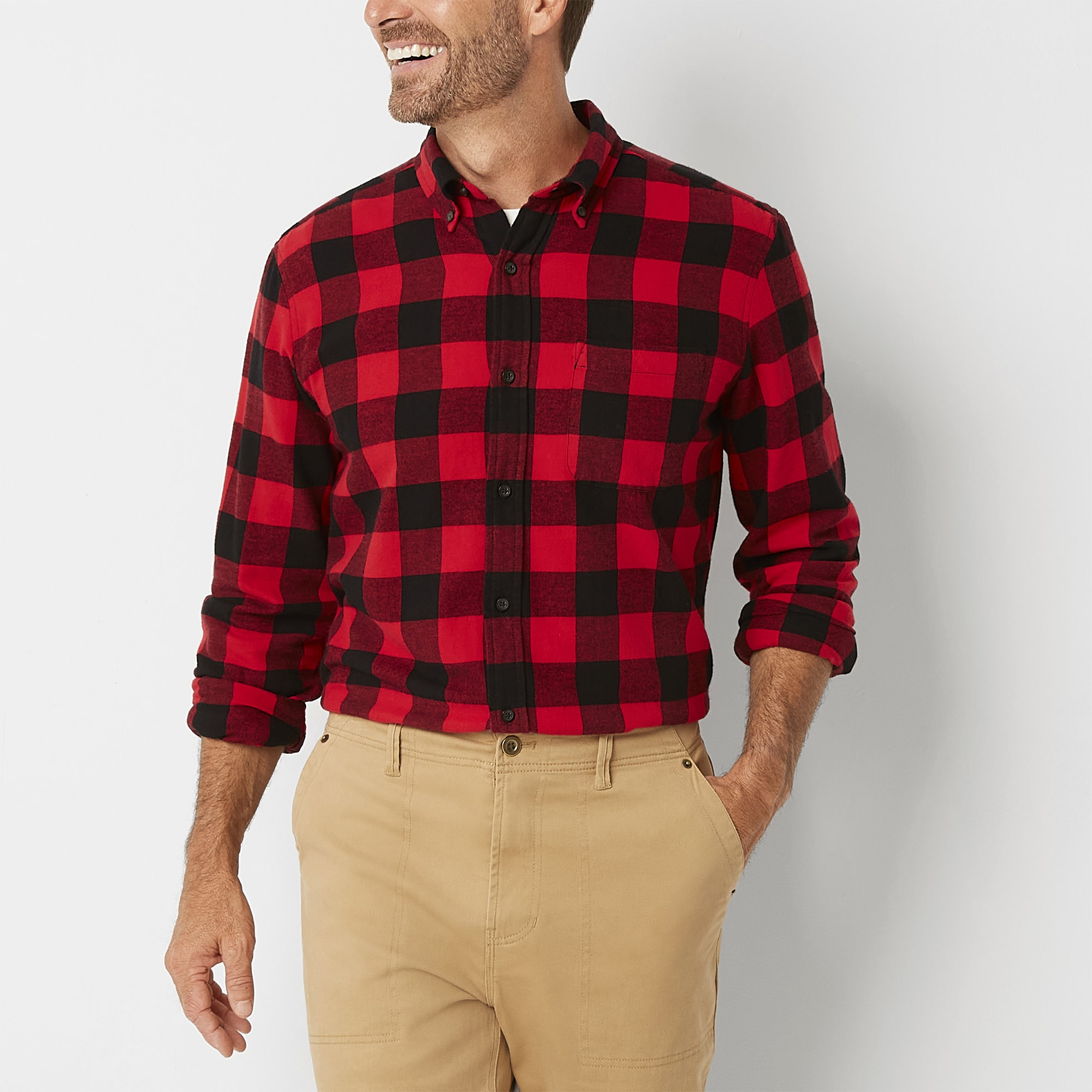 St. John's Bay Mens Long Sleeve Classic Fit Flannel Shirt