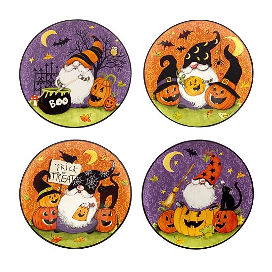 Certified International Halloween Gnomes 4-pc. Earthenware Dessert Plate