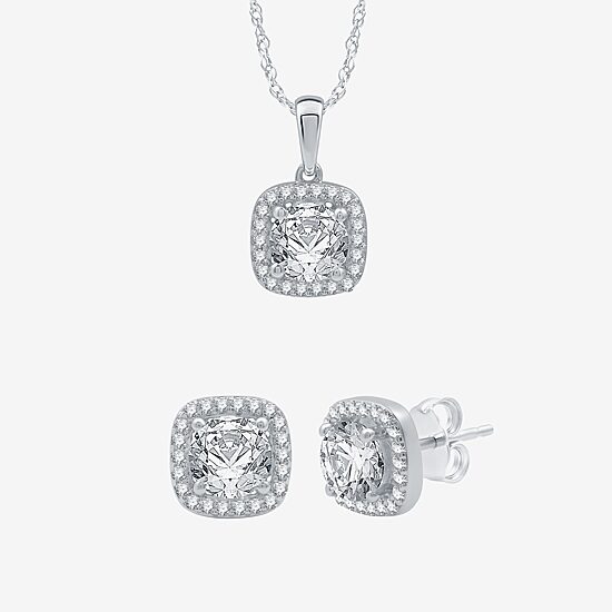 Yes, Please! Womens Lab Created White Sapphire Sterling Silver Cushion 2-pc. Jewelry Set