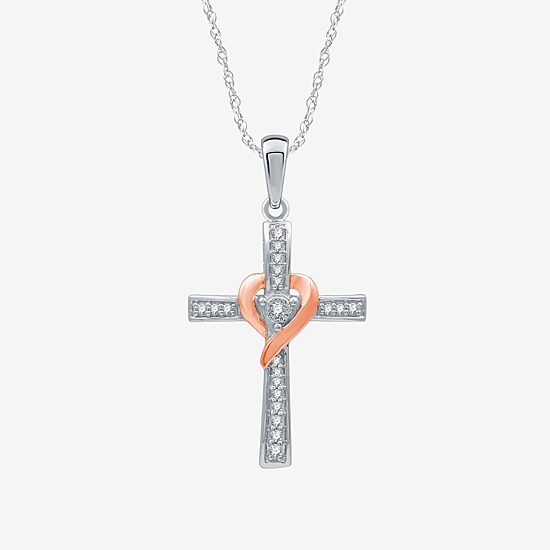Yes, Please! Womens 1/10 CT. T.W. Natural White Diamond 14K Two Tone Gold Over Silver Sterling Silver Cross 18 Inch Pendant Necklace