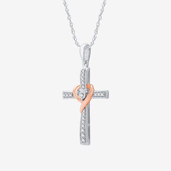 Yes, Please! Womens 1/10 CT. T.W. Natural White Diamond 14K Two Tone Gold Over Silver Sterling Silver Cross 18 Inch Pendant Necklace