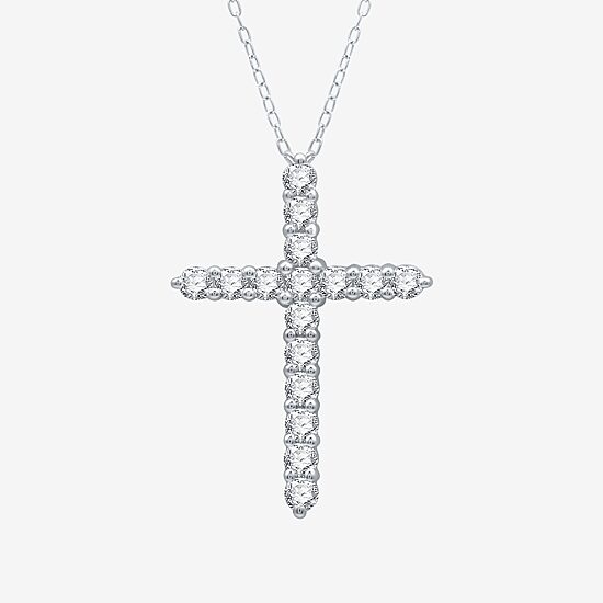 Yes Womens Lab Created White Sapphire Sterling Silver Cross 18 Inch Pendant Necklace