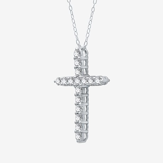 Yes Womens Lab Created White Sapphire Sterling Silver Cross 18 Inch Pendant Necklace