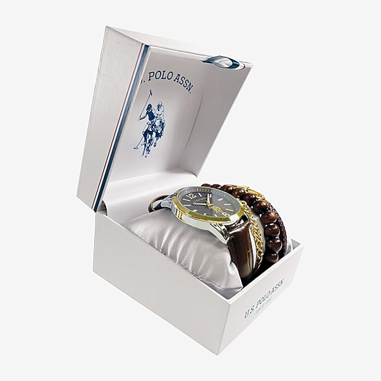 U.S. Polo Assn. Us Polo Assn. Mens Brown 4-pc. Watch Boxed Set Usc20235jc