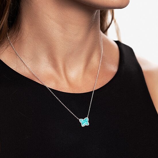 Silver Treasures Genuine Stone Womens Green Amazonite Sterling Silver Butterfly 18 Inch Pendant Necklace
