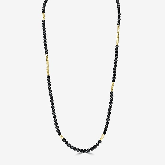 Silver Reflections Convertible Genuine Stone Beaded Necklace Womens Black 14K Gold Over Brass Wrap Bracelet