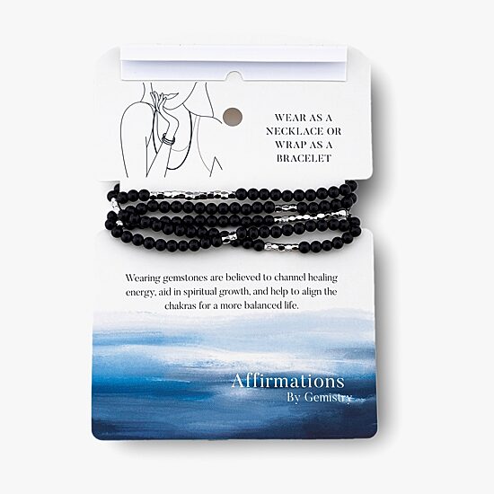 Silver Reflections Convertible Genuine Stone Beaded Necklace Womens Black Pure Silver Over Brass Wrap Bracelet