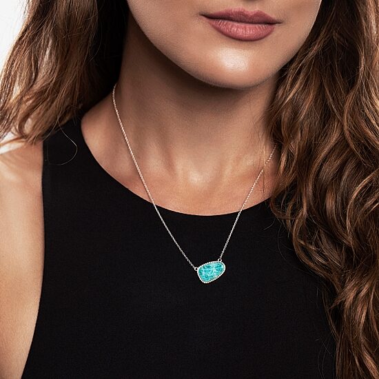 Silver Treasures Genuine Stone Womens Green Amazonite Sterling Silver Oval 18 Inch Pendant Necklace