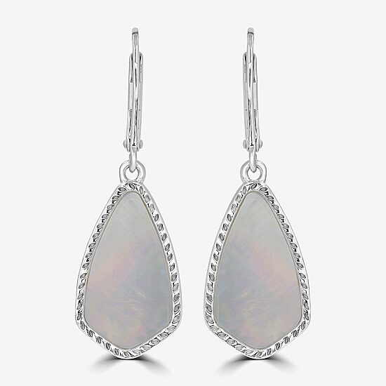 Silver Treasures Genuine Stone Womens White Mother Of Pearl Sterling Silver Drop Earrings