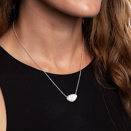 Silver Treasures Genuine Stone Womens White Mother Of Pearl Sterling Silver 18 Inch Pendant Necklace