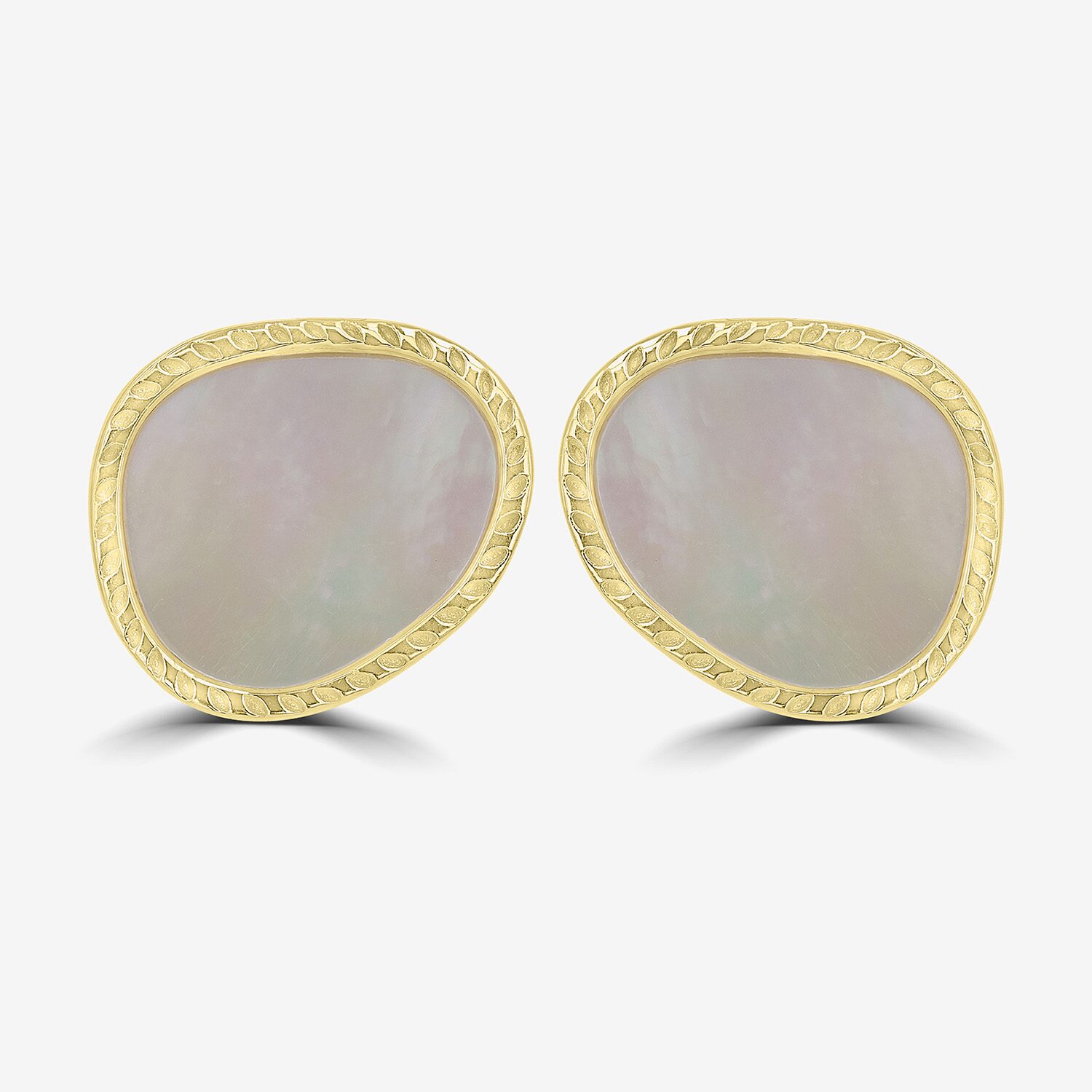 Silver Treasures Genuine Stone White Mother Of Pearl 14K Gold Over Silver 14mm Oval Stud Earrings