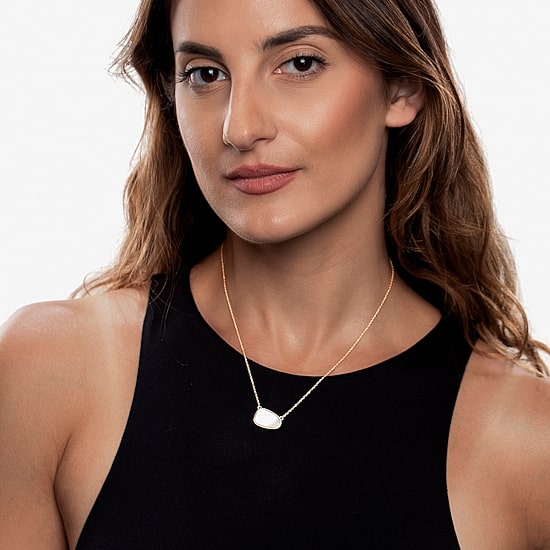 Silver Treasures Genuine Stone Womens White Mother Of Pearl 14K Gold Over Silver 18 Inch Pendant Necklace