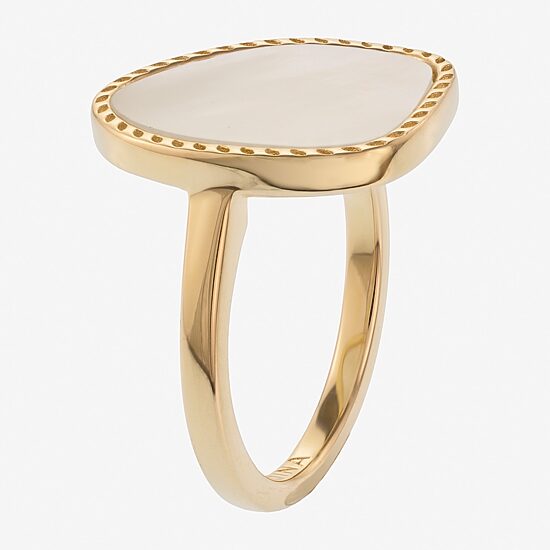 Silver Treasures Genuine Stone Womens White Mother Of Pearl 14K Gold Over Silver Cocktail Ring
