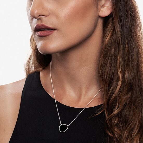 Silver Treasures Genuine Stone Womens Black Onyx Sterling Silver 18 Inch Pendant Necklace