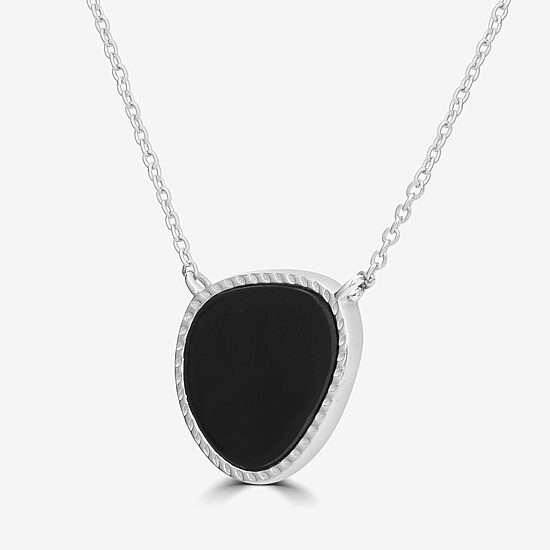 Silver Treasures Genuine Stone Womens Black Onyx Sterling Silver 18 Inch Pendant Necklace