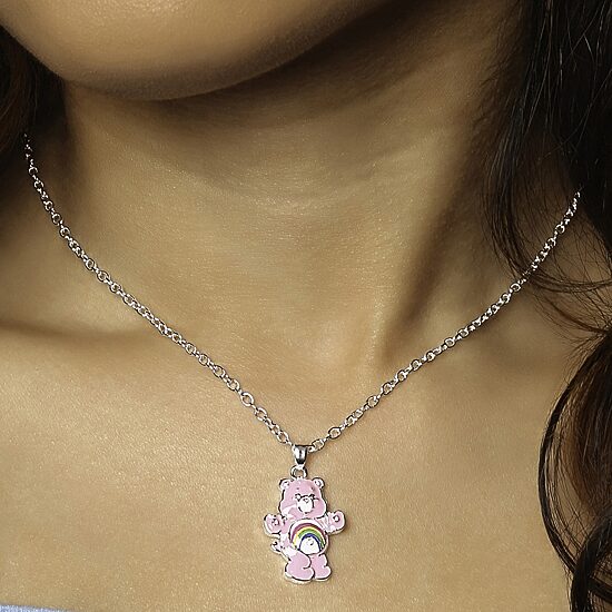 Cheer Bear Womens Crystal Pure Silver Over Brass 16 Inch Pendant Necklace
