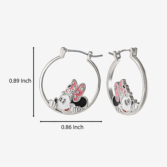 Disney Classics Womens Crystal 22.8mm Bow Minnie Mouse Hoop Earrings