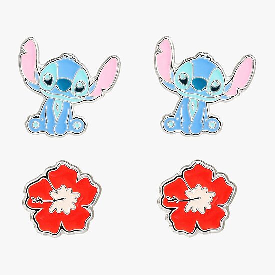 Disney Classics Womens Flower Lilo & Stitch 2 Pair Earring Set