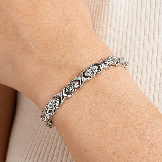 Sparkle Allure Womens Natural Diamond Accent Pure Silver Over Bronze 7.25 Inch Tennis Bracelet
