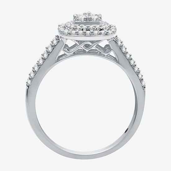 I Said Yes (H-I / I1) 1 CT.T.W. Lab-Grown Diamond Cushion Side Stone Halo Bridal Set in Sterling Silver