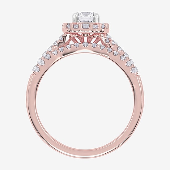 Signature By Modern Bride (G-H / Si1-Si2) Womens 7/8 CT. T.W. Lab Grown White Diamond 10K Gold Side Stone Halo Bridal Set
