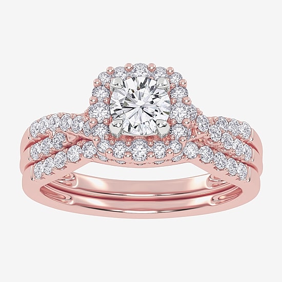 Signature By Modern Bride (G-H / Si1-Si2) Womens 7/8 CT. T.W. Lab Grown White Diamond 10K Gold Side Stone Halo Bridal Set