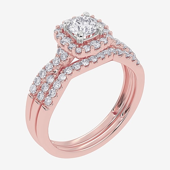 Signature By Modern Bride (G-H / Si1-Si2) Womens 7/8 CT. T.W. Lab Grown White Diamond 10K Gold Side Stone Halo Bridal Set