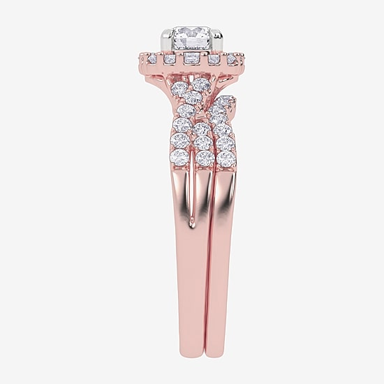 Signature By Modern Bride (G-H / Si1-Si2) Womens 7/8 CT. T.W. Lab Grown White Diamond 10K Gold Side Stone Halo Bridal Set