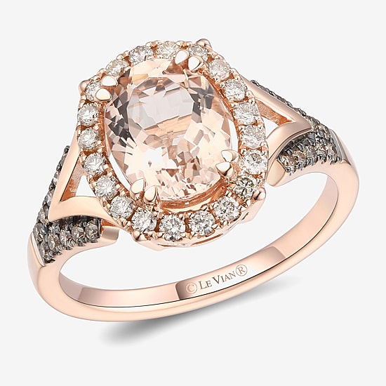 Le Vian® Ring featuring 1 1/3 cts. Peach Morganite™, 1/4 cts. Nude Diamonds™, 1/6 cts. Chocolate Diamonds® set in 14K Strawberry Gold®