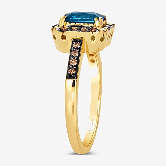 Le Vian® Ring featuring Deep Sea Blue Topaz™ Chocolate Diamonds® Nude Diamonds™ set in 14K Honey Gold™