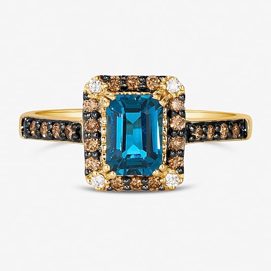 Le Vian® Ring featuring Deep Sea Blue Topaz™ Chocolate Diamonds® Nude Diamonds™ set in 14K Honey Gold™