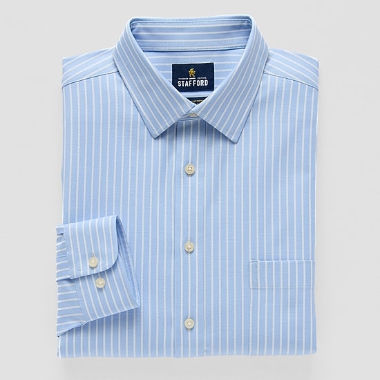 Stafford Premium Mens Regular Fit Stretch Fabric Wrinkle Free Long Sleeve Dress Shirt