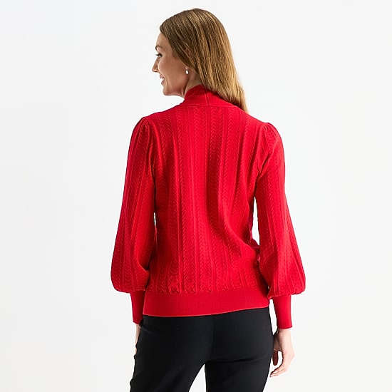 Liz Claiborne Womens Split Tie Neck Long Sleeve Pullover Sweater