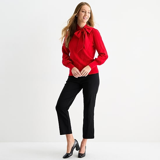 Liz Claiborne Womens Split Tie Neck Long Sleeve Pullover Sweater