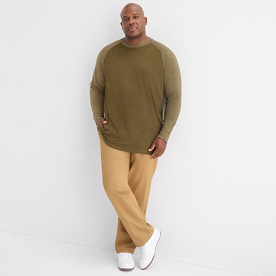 mutual weave Baseball Mens Crew Neck Long Sleeve Big and Tall T-Shirt