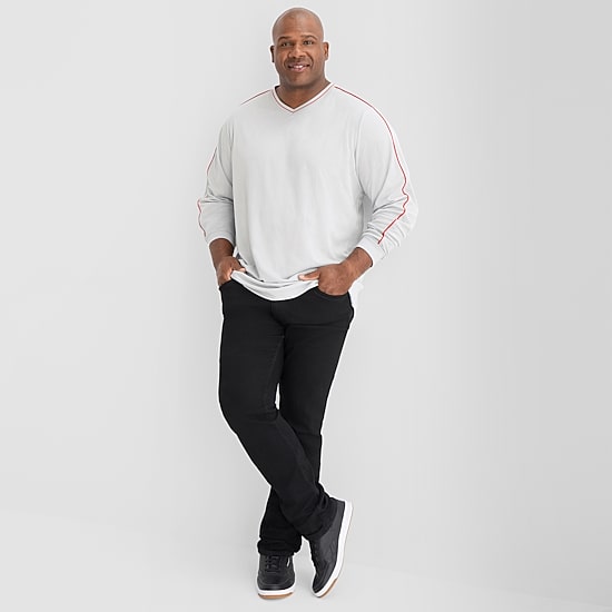 Shaquille O'Neal XLG™ Mens V Neck Long Sleeve Quick Dry Active Big T-Shirt