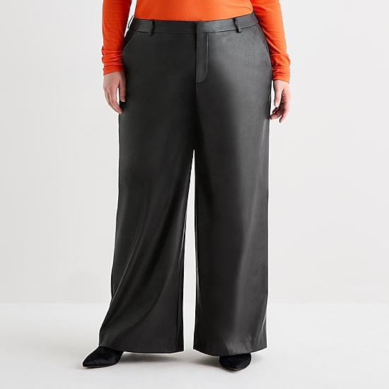 Ashley Graham Womens Plus Straight Faux Leather Trouser