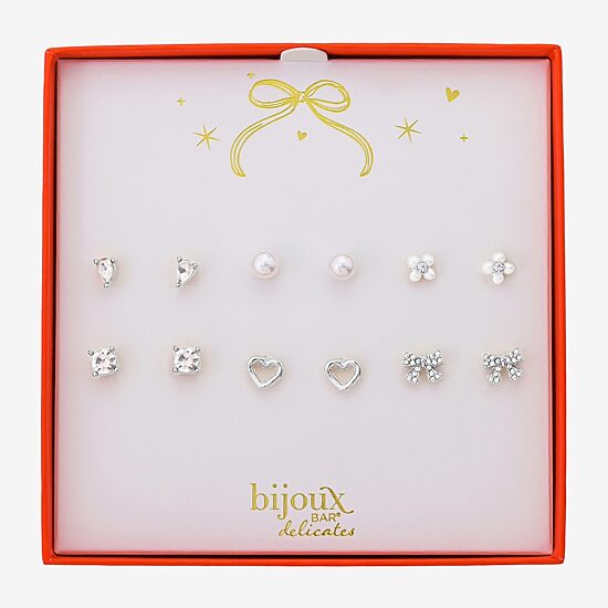 Bijoux Bar Delicates Womens Glass Bow Flower Heart 6 Pair Earring Set
